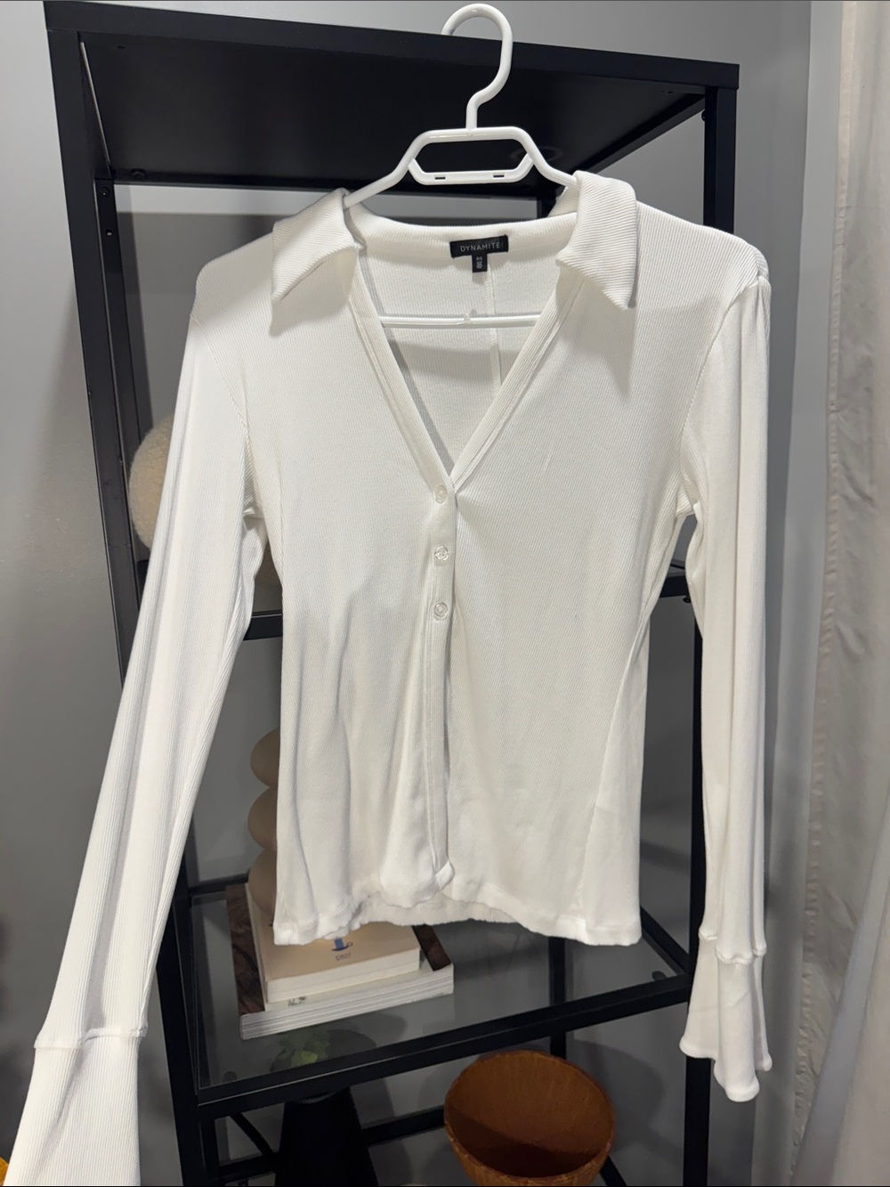 171. Dynamite Cream Button-Down Ribbed Long Sleeve Top
